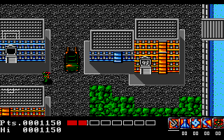 Teenage Mutant Ninja Turtles (Amiga) screenshot: Stage 3 (Overhead part) (European version)