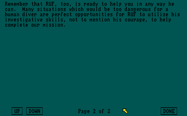 Return to Atlantis (Amiga) screenshot: The rest of the message from A.R.T..