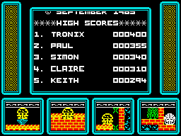One Man and His Droid (ZX Spectrum) screenshot: High scores