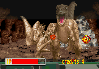 Jurassic Park (Arcade) screenshot: Pair of velociraptors
