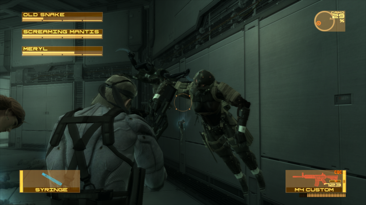 Metal Gear Solid 4: Guns of the Patriots (PlayStation 3) screenshot: Fighting Screaming Mantis and its puppets