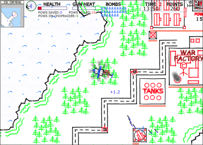 ChopRaider (Browser) screenshot: Sixth mission: attack of tanks