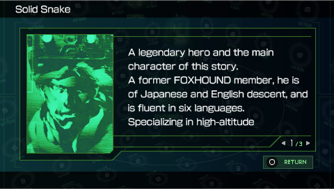 Metal Gear Solid: Digital Graphic Novel (PSP) screenshot: Memory Building Report