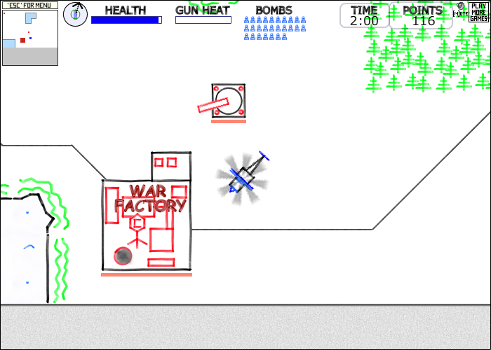 ChopRaider (Browser) screenshot: Bomb the War Factory for victory.
