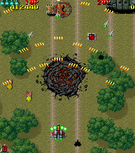 Raiden (FM Towns) screenshot: Vulcan is a spread weapon