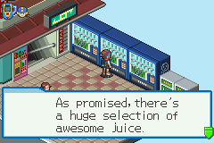 Mega Man Battle Network 4: Red Sun (Game Boy Advance) screenshot: Awesome Juice is my favorite juice