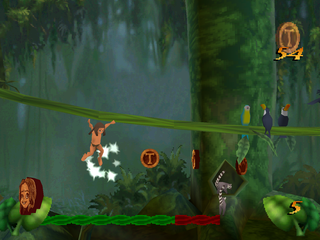 Disney's Tarzan (PlayStation) screenshot: Tarzan hanging from the vines.