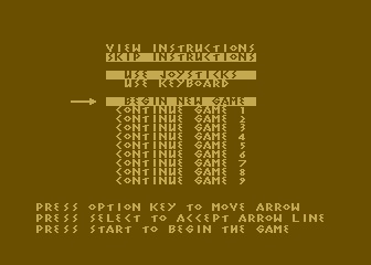 The Return of Heracles (Atari 8-bit) screenshot: Options
