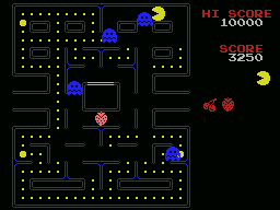 Pac-Man (MSX) screenshot: Chase ghosts when they are blue!