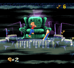 The Pagemaster (SNES) screenshot: Scary, and rather large CHAIRS!