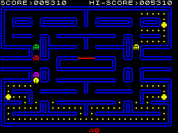 Pac-Man (ZX Spectrum) screenshot: A ghost has almost caught me!!