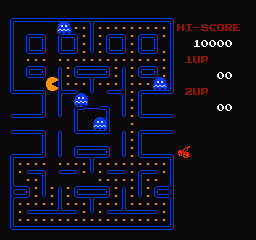 Pac-Man (NES) screenshot: Pacman has eaten a power pill.