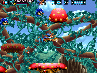 Mystic Riders (Arcade) screenshot: Giant mushrooms