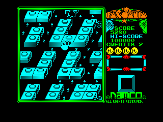 Pac-Mania (Amstrad CPC) screenshot: Got the fruit target for 3000 points