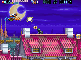 Mystic Riders (Arcade) screenshot: Cat on roof