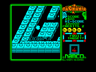 Pac-Mania (Amstrad CPC) screenshot: Collect power pills to make ghosts edible