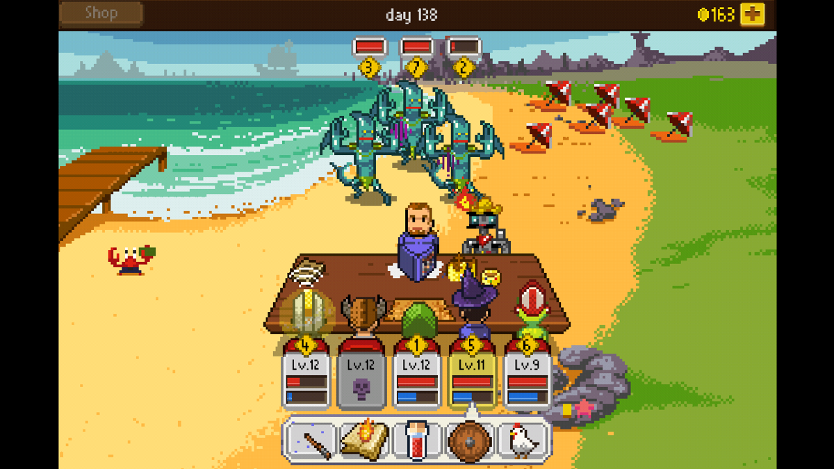 Knights of Pen & Paper + 1 Edition (Android) screenshot: Fighting monsters at Maya Me Beach