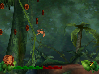 Disney's Tarzan (PlayStation) screenshot: Tarzan swinging from the vines.