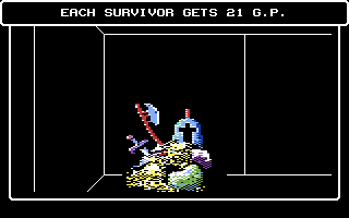 Wizardry V: Heart of the Maelstrom (Commodore 64) screenshot: Collecting some treasure after a battle