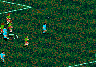 Pelé II: World Tournament Soccer (Genesis) screenshot: The ball in midfield