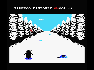 Penguin Adventure (MSX) screenshot: Snowy road