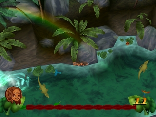 Disney's Tarzan (PlayStation) screenshot: Tarzan diving in crocodile-infested waters.