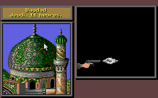 Where in the World is Carmen Sandiego? (Enhanced) (Atari ST) screenshot: Suspect tries to defend himself in Baghdad...
