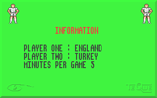 Peter Beardsley's International Football (Atari ST) screenshot: Ready for a 2-player friendly? Oh no