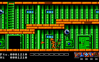 Teenage Mutant Ninja Turtles (Amiga) screenshot: Stage 3 (Sidescrolling part) (European version)