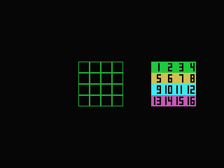 Picture Puzzle (MSX) screenshot: A puzzle is cut into 16 pieces