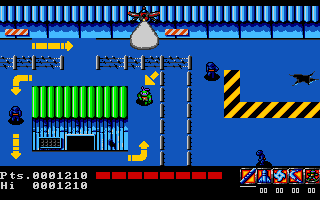 Teenage Mutant Ninja Turtles (Amiga) screenshot: Stage 5 (Overhead part) (European version)