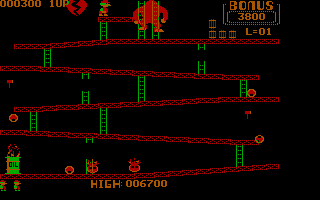 Donkey Kong (PC Booter) screenshot: Girl is kidnapped! (CGA with Full Color)