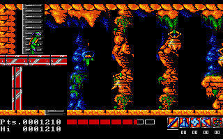 Teenage Mutant Ninja Turtles (Amiga) screenshot: Stage 5 (Sidescrolling part) (European version)