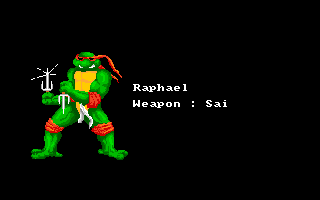 Teenage Mutant Ninja Turtles (Amiga) screenshot: Raphael (intro screen) (US version)