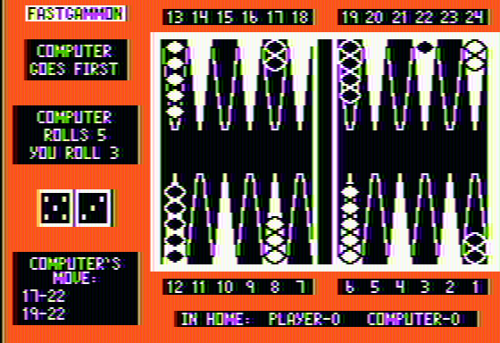 Fastgammon (Apple II) screenshot: Computers starts