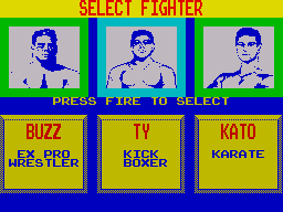 Pit-Fighter (ZX Spectrum) screenshot: Select your fighter