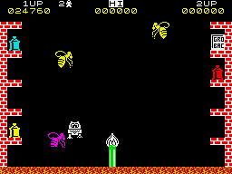 Pssst (ZX Spectrum) screenshot: Level 3 adds insectoid nasties