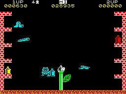 Pssst (ZX Spectrum) screenshot: Stop that blue one before it gets to the leaf