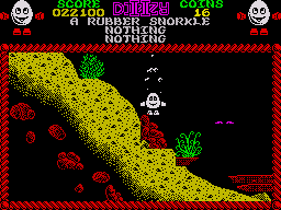 Treasure Island Dizzy (ZX Spectrum) screenshot: You have to time the jump correctly here or you'll get killed