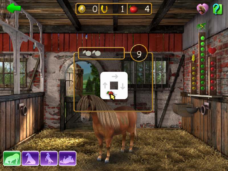 Horse + Pony Magazine: My First Pony (Windows) screenshot: teaching the horse a trick<br>This is done by moving the mouse cursor around a shape in the right direction without touching the sides. Each attempt costs apples, how many depends on the trick