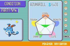 Pokémon Ruby Version (Game Boy Advance) screenshot: Change your pokemon's conditions using PokeBlocks so you can compete better