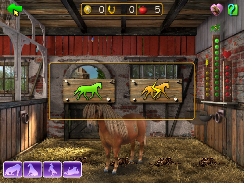 Horse + Pony Magazine: My First Pony (Windows) screenshot: Here the player is asked to choose if they want to care for the horse or let auntie do it<br>They can change their choice at the menu screen