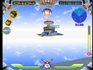 Jumping Flash! 2 (PlayStation) screenshot: The exit platform on the back of a blue turtle