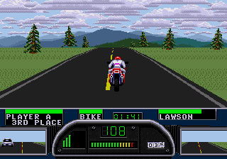 Road Rash II (Genesis) screenshot: Cruising around Tennessee