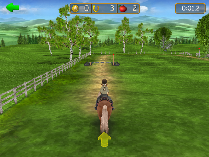 Horse + Pony Magazine: My First Pony (Windows) screenshot: The start of showjumping training. There's a 3-2-1 countdown and then we're off. This part of the game is keyboard controlled