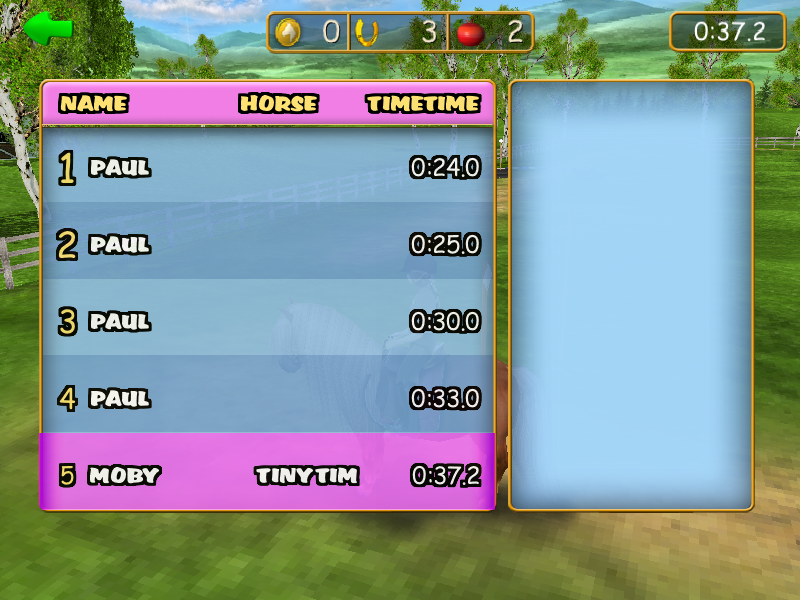Horse + Pony Magazine: My First Pony (Windows) screenshot: This shows the time to beat in the practice showjumping round
