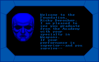 Return to Atlantis (Amiga) screenshot: Getting your briefing from the head of the Foundation.