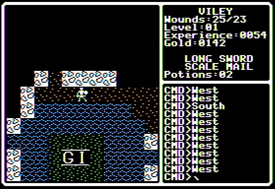 Shadowforge (Apple II) screenshot: A mystery beyond the moat?