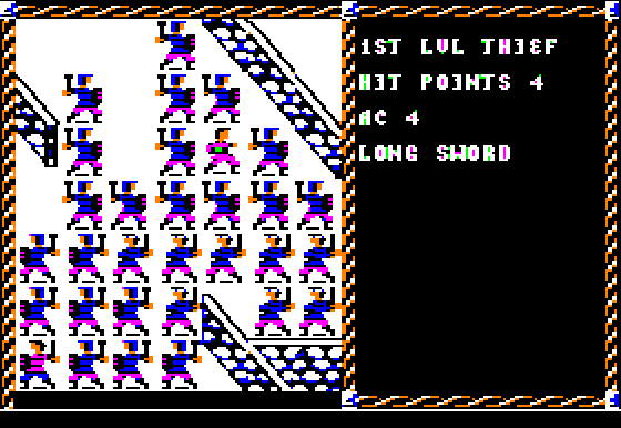 Pool of Radiance (Apple II) screenshot: Caught in a <b>huge</b> fight