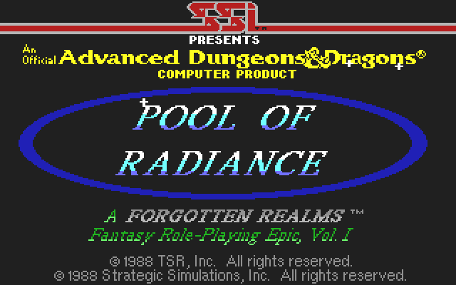 Pool of Radiance (Commodore 64) screenshot: Game <b>title</b> screen.